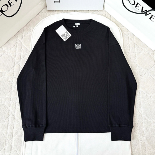 로에베 아나그램 리브 니트 코튼 티셔츠 블랙