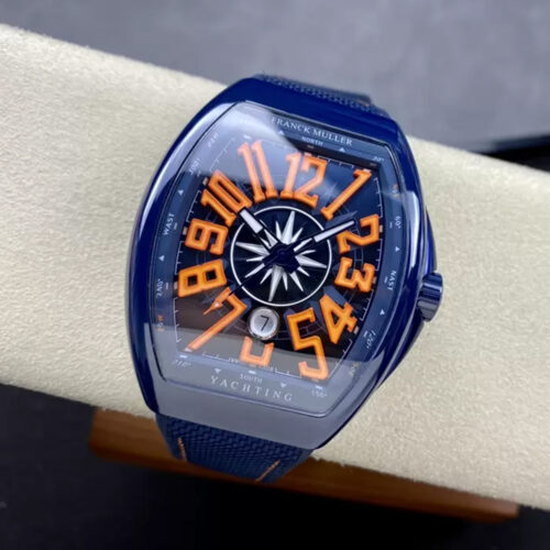 T+공장 프랭크 뮬러 뱅가드 V45 블루 세라믹 케이스 오렌지 다이얼 45mm