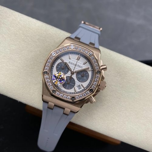 APS공장 오데마피게 로얄오크 크로노그래프 화이트 다이얼 로즈골드 금통 모이사나이트 베젤 37mm 26231